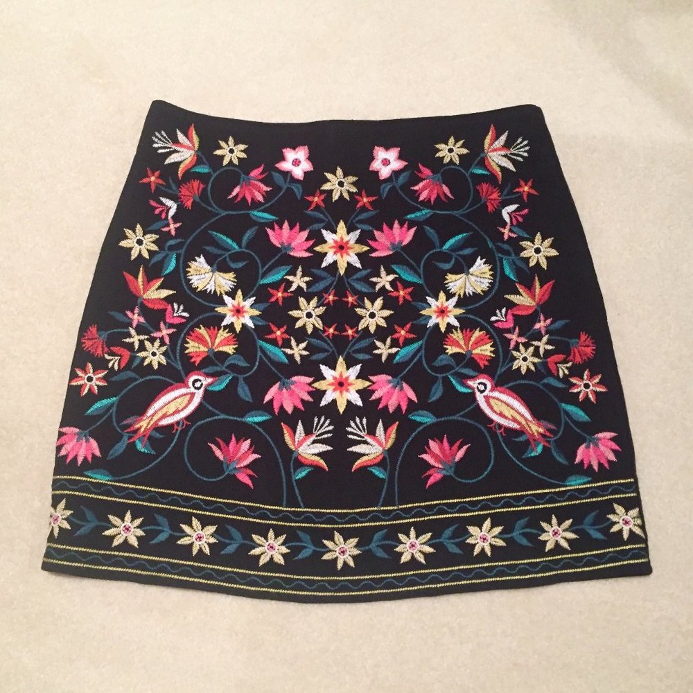 Altar'd State Embroidered Skirt with Birds and Flowers